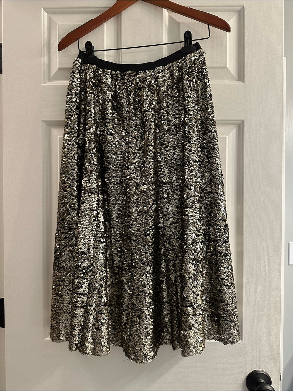 Anthropologie Sequin A-Line Midi Skirt in Silver/Black
